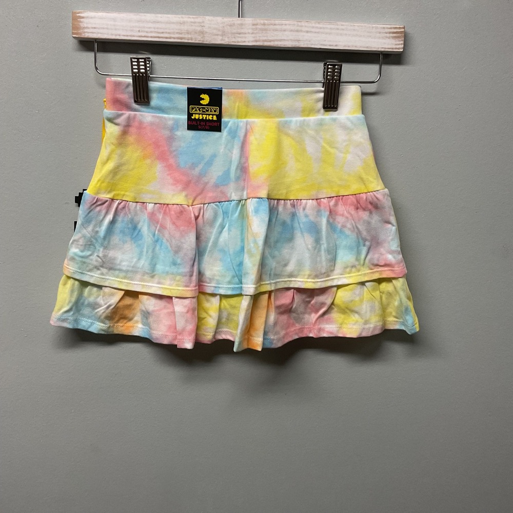 Justice Girls Tie Dye Tiered Ruffle Skirt Size S 7/8 Pac Man‎